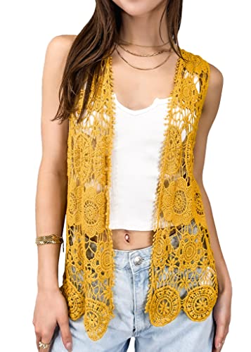 Image of Anna-Kaci Lace Front Open Sleeveless Top Cardigan Crochet Vest Cover up Summer Beachwear