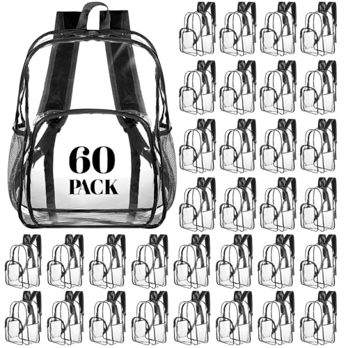 Image of Amylove 60 Pcs Clear Backpack bulk for Stadium Events Heavy Duty PVC Transparent Bookbag for College Workplace Security (15 Inches,Black)