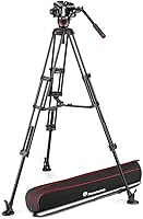 Vista 1 de Manfrotto Cabezal de video fluido 504X con trípode doble kit con trípode de aluminio y cabeza de video doble pierna con esparcidor medio para DSLR