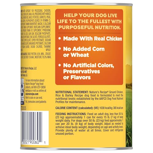 Nature's Recipe Wet Dog Food, Chicken, Rice & Barley Recipe Ground Formula, 13.2 Ounce Can (Pack of 12)