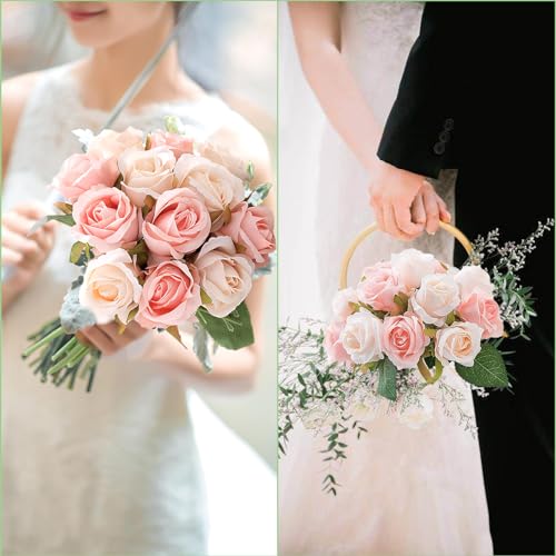 Artificial Roses Flowers, 12 pcs Roses Fake Flower, Realistic Flower Wedding Bouquet - Image 2