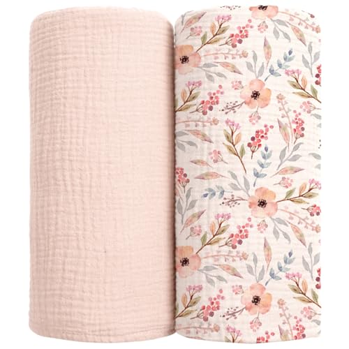 Image of lulumoon Muslin Swaddle Blankets for Baby: 100% Cotton Receiving Blankets | Breathable Wrap for Newborn Swaddling - Nursery Gift for Baby Girls (LightPink Flower)