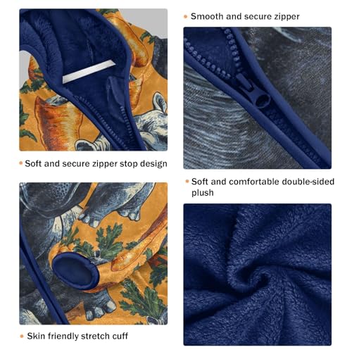 Hippo and Carrots Toddler Fleece Jacket Girl Boys Hooded Fleece Jacket Coat Warm Outwear Zip-up 3-10T3