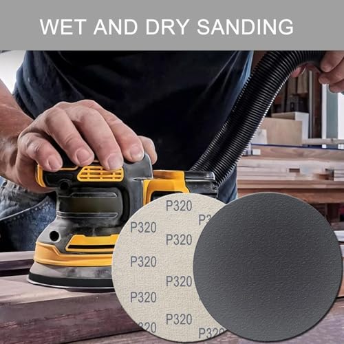 Image of 6 Inch 50 Pcs Wet Dry Sanding Discs Hook and Loop, 320 Grit Sandpaper Automotive Wood Metal Polishing & Sanding, Silicon Carbide Sand Paper for Random Orbital Sander (Grit 320)