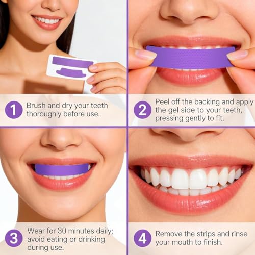 Image of Purple Teeth Whitening Strips - Pack of 1 Treatments (7 Strips) - Whitens Teeth in 1 Use | Peroxide & Sensitivity-Free, Enamel-Safe Oral Care | PAP & Hydroxyapatite For Stain Removal | Self-dissolving Strips