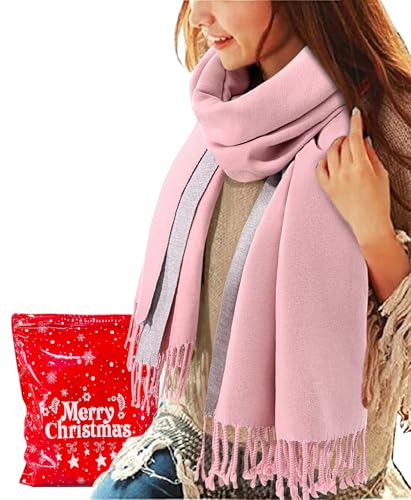 TOMEEK Damen Schal Winter Wärmender Halstuch Pashmina Schal Damen Quastenschal Oversized Fransen Poncho Geschenke für Frauen 200 * 67cm(Rosa)