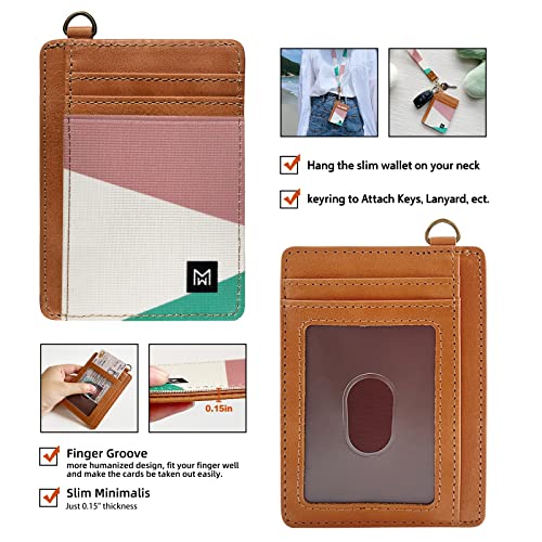 Image of Credit Card Holder Wallet for Women Slim Minimalist Wallet RFID Blocking Leather Wallets Elastic Front Pocket Wallet for Women, geometry, 4.5 x 3.2 x 0.3 inches, Minimalist