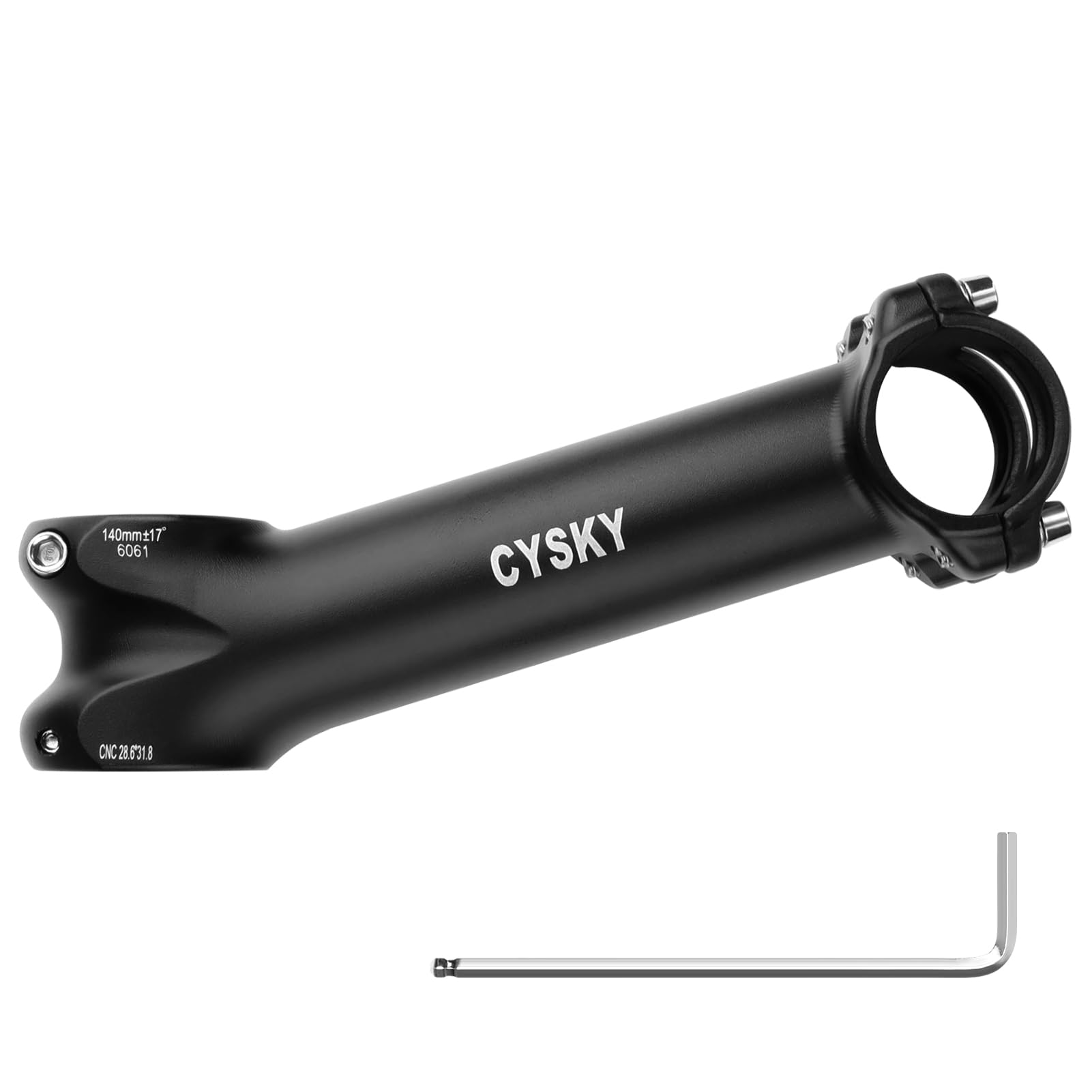 CYSKY 31.8 Bike Stem 140mm 150mm Extra Length 7° 12° 17° 25° Degree for 31.8mm Handlebar Clamp 1-1/8 28.6mm Steer Tube, for Road Bike, Mountain Bike, Gravel, Hybrid, E-Bikes (17 Degree, 140mm)