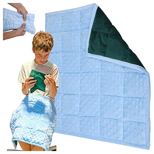 Weighted Lap Pad for Kids Blanket – 5 Lbs. Bundled with Fidget Marble Maze – Sensory Tools, Sensory Weighted Lap Blanket, (Blue/Green)