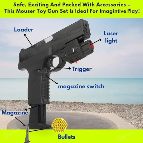 Image of GRAPHENE Pubg Mouser Gun Toy Set with Suitcase 500 6mm BB Bullets for Kids Boys Long Range Pistol Laser Light Shooting Army Police Playset Toys Not for Kids Below 14 Years Best Gift for Children