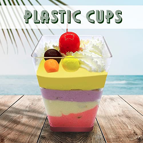 50 Plastic Party Cups For Dessert 5.4 Oz - Serve Tiramisu, Parfait, Dip, Sundaes, Single Serve Desserts And More - Clear Plastic Tumbler Glasses - Mini Appetizer Dish Or Square Bowl - By Sticfigs #TOP2