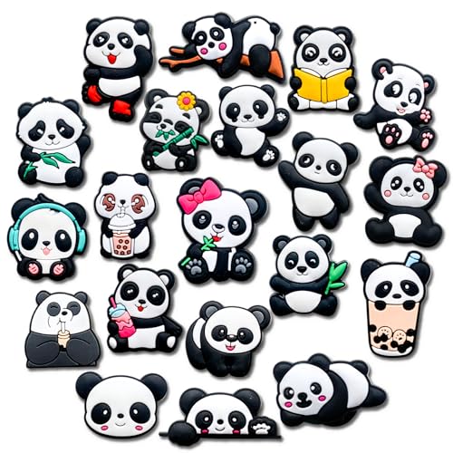 Tashrasia 20Pcs Panda Charms for Shoe Clogs Sandals Bracelet Wristband Slippers Water Shoes, Cute Animal Shoe Decoration Charms