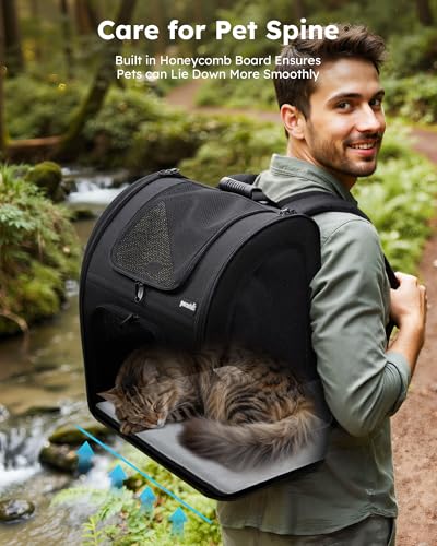 Image of Pecute Pet Carrier Backpack, Large Cat Carrier Backpacks, Dog Backpack Carrier for Small Dogs, Medium to Large Cats, Pet Backpack with Breathable Mesh, Great for Travel Hiking, Black