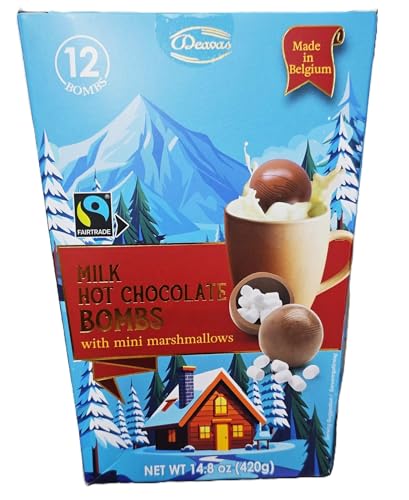 Belgian Milk Hot Chocolate Bombs with Mini Marshmallows 420g Pack of 12 by Deavas