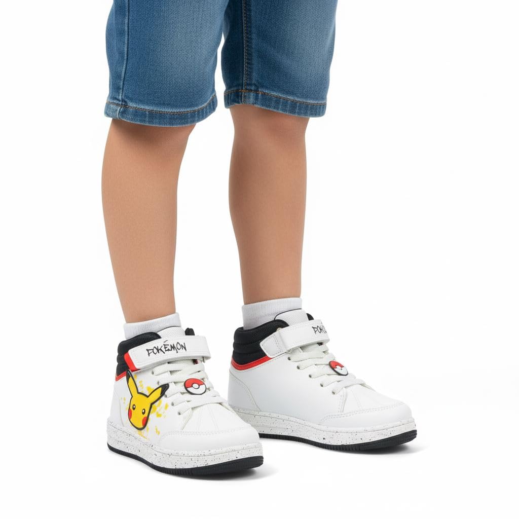 Offiziell lizenzierte Pokemon Pikachu Jungen Mädchen Hi-Top Turnschuhe Kinder Schnürschuhe Turnschuhe mit Riemen Bequeme Alltagsschuhe mit griffiger Sohle Pikachu Print Sneakers Kinder Schuhgröße 43