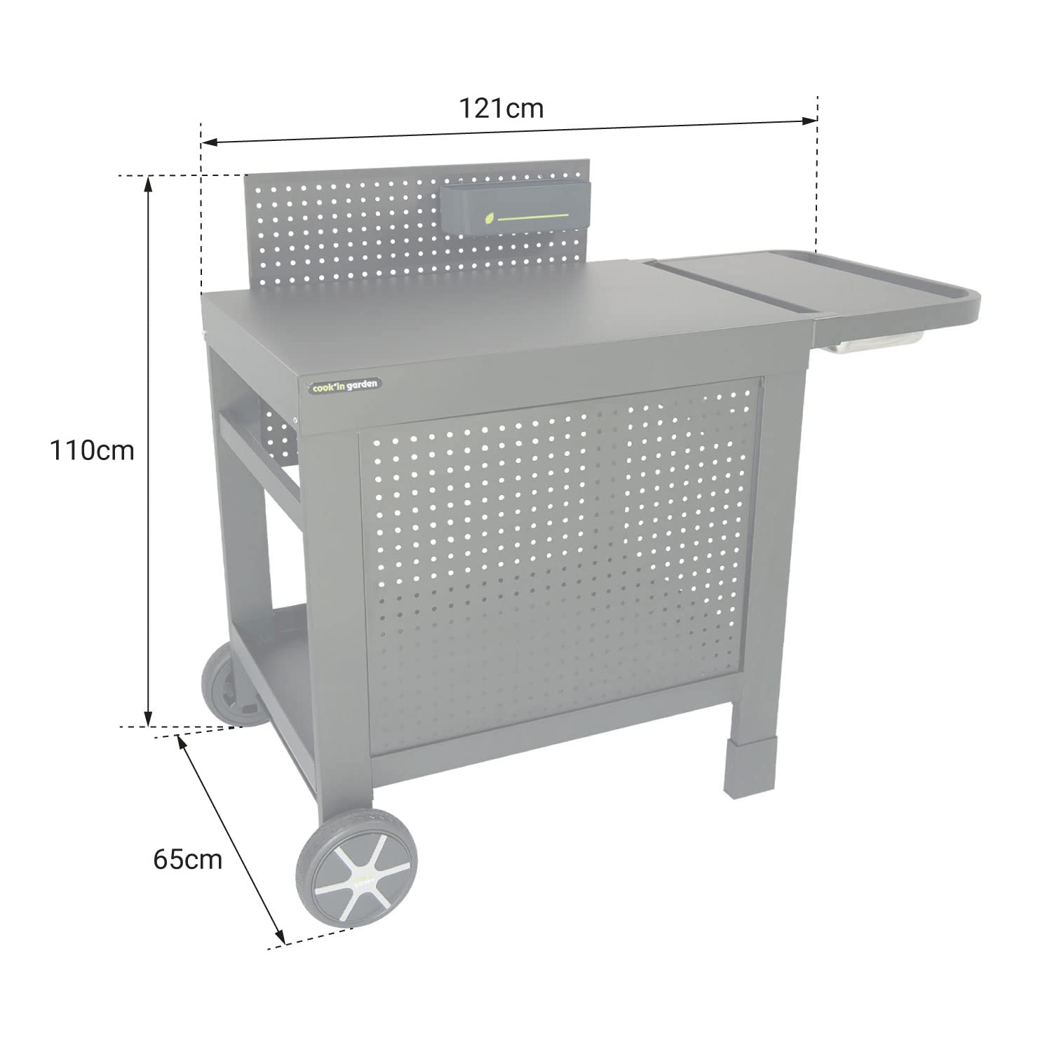 Desserte da giardino Reva 110 Premium, carrello con piano di lavoro e credenza amovibile, mobile su ruote