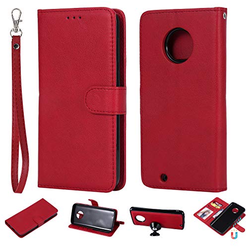 nancencen Kompatibel mit Motorola Moto G6 Handyhülle, Magnetische TPU 2 in 1 Wallet (Karten Slot) Schutzhülle PU Leder Flip Cover Lederhülle Hülle - Rot Cover