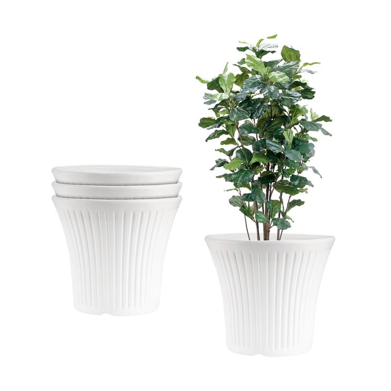 Image of GARDENS NEED 10 Inches Tancy Round Flower Pot | Set of 4 | White | Plastic Planter Pots for Indoor & Outdoor Home, Office & Balcony Decoration
