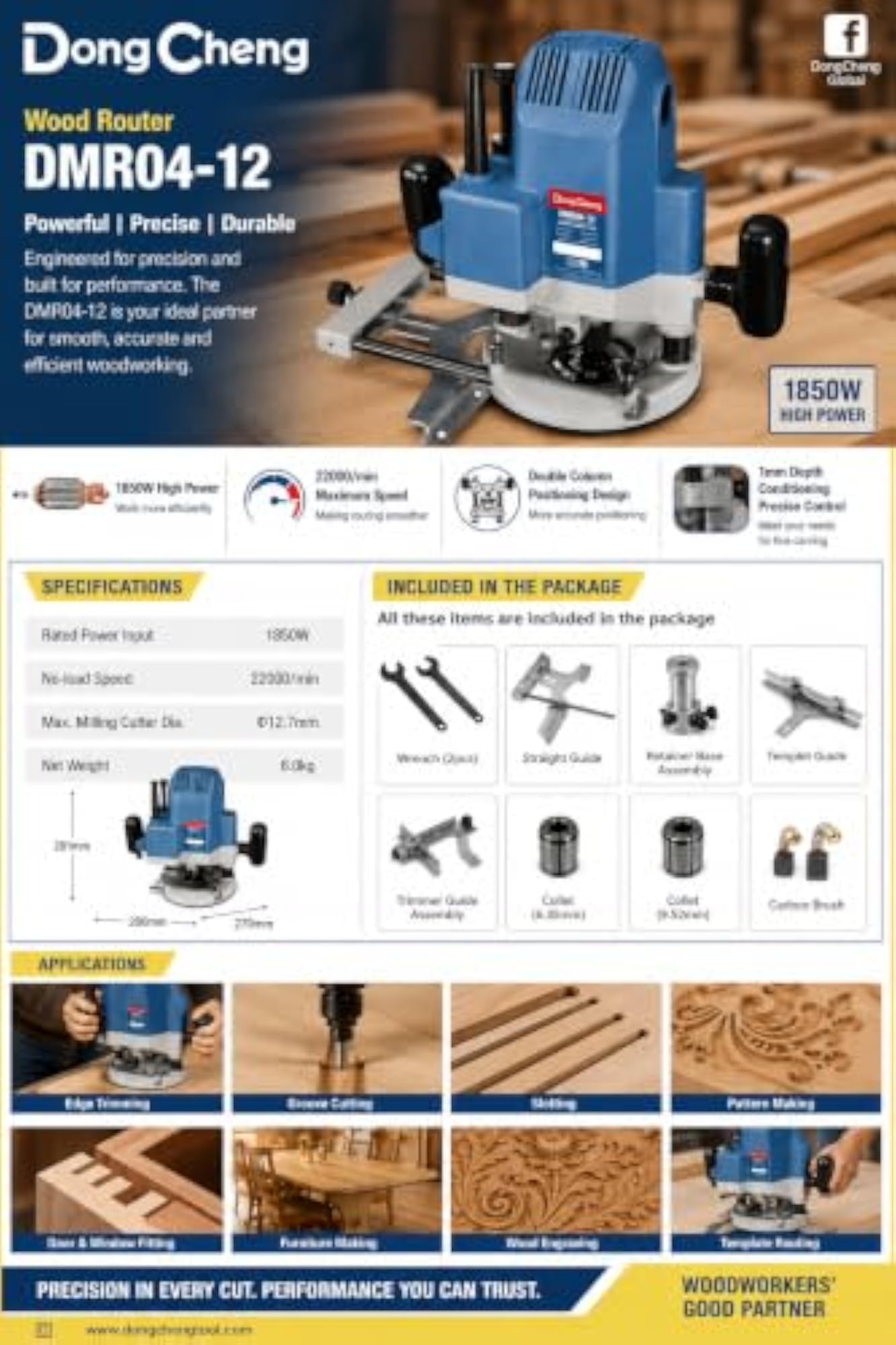 DongCheng Electric Wood Router 1850W with Accessories