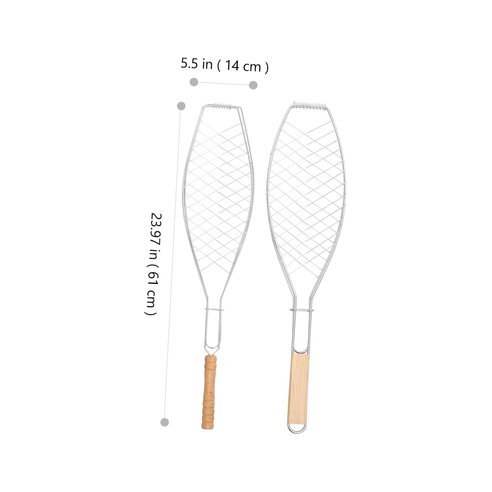 SUPVOX 2Pcs Fish Grill Basket with Wooden Handle Durable Barbecue Tool for Outdoor Grilling Wire Frame Net Clips for Fish Thick Foods Easy to Clean and Use present for Bbq