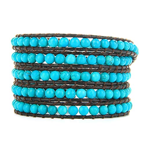 Image of C.QUAN CHI Natural Crystal Bead Bracelet Leather Wrap Bracelet 5 Wrap Stackable Braid Bracelet Bangle Jewelry Birthday Gifts