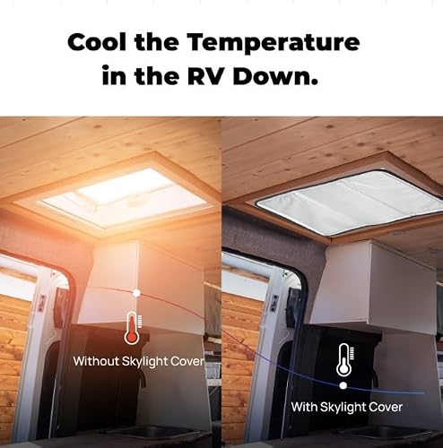 BougeRV RV Skylight Vent Cover, Foldable Both-Sided Aluminum Film RV Dome Insulation 25\'\'×16\'\', Fits 14\" x 22\" RV Skylight Opening, Trailer Blackout Sunshade with Magnetic RV Accessories RV Parts