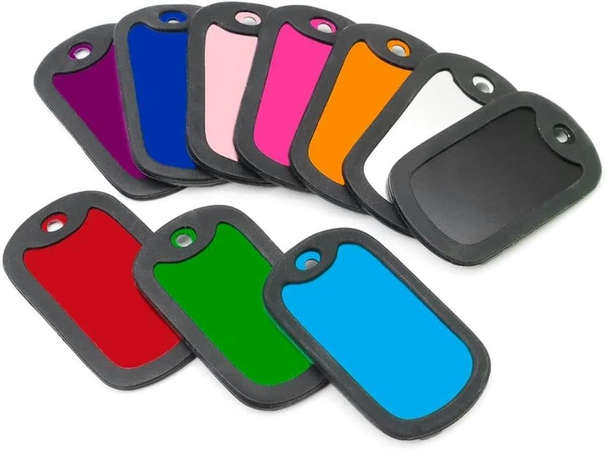 Lot de 100 médailles d'identification vierges en aluminium pour chien avec plaque signalétique en caoutchouc pour animal de compagnie, gravées sur mesure, pour chat et chien, anti-perte, pendentif, a