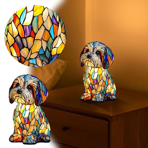 Hundelampen, Corgi-Lampen, Schnauzer-Lampe, Buntglas-Hundelampe, Serie Kunst-Nachtlicht, niedliches Haustier-Hunde-Themen-LED-Tischlampe, lustiges Geschenk für Hundeliebhaber (Mehrfarbig A, 1 Stück)