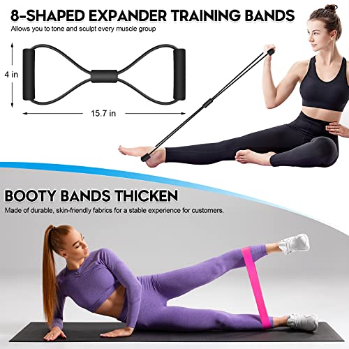 Resistance Bands Set 17Pcs, Resistance Band, Exercise Bands Fitness Workout With Wide Handles, Door Anchor, Steel Clasp, Carry Bag, Ankle Straps For Home Gym Outdoor Travel(Pink) #TOP2