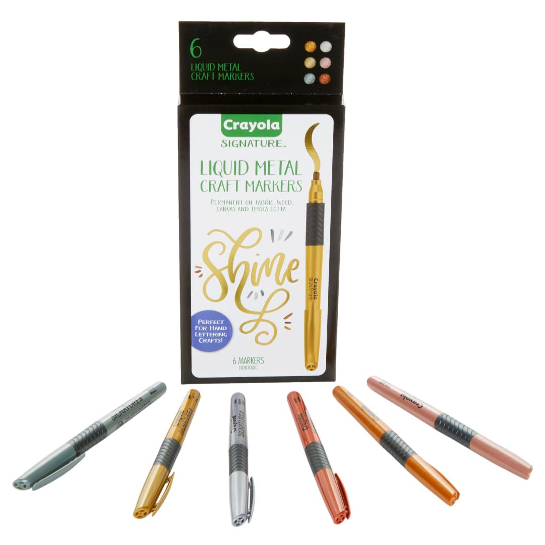 Crayola Metallic Permanent Markers, Fine Point, Assorted Colors, Mothers Day Decorations, 6 Count