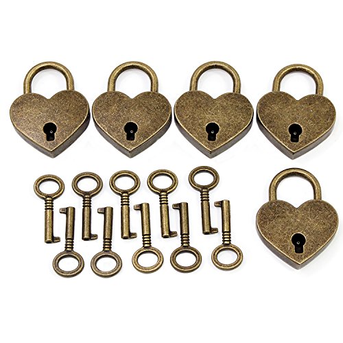 Psmgoods® Style vintage antique Mini Cadenas Serrure à clé en forme de cur Lot de 5