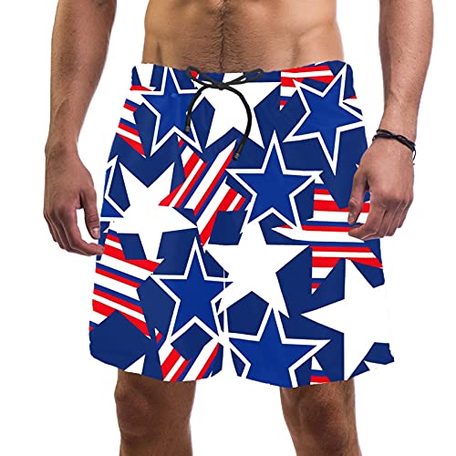 Short de bain pour homme taille élastique bleu rouge blanc à motif USA
