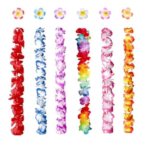 CBLUO 12 Pcs Hawaiian Leis Plumeria Hair Clips Tropical Luau Women Flower Necklace Barrettes Headpiece Party Leis Hair Pins Hairpins Hairclips Summer Beach Wedding Birthday Party Decorations Supplies Cover