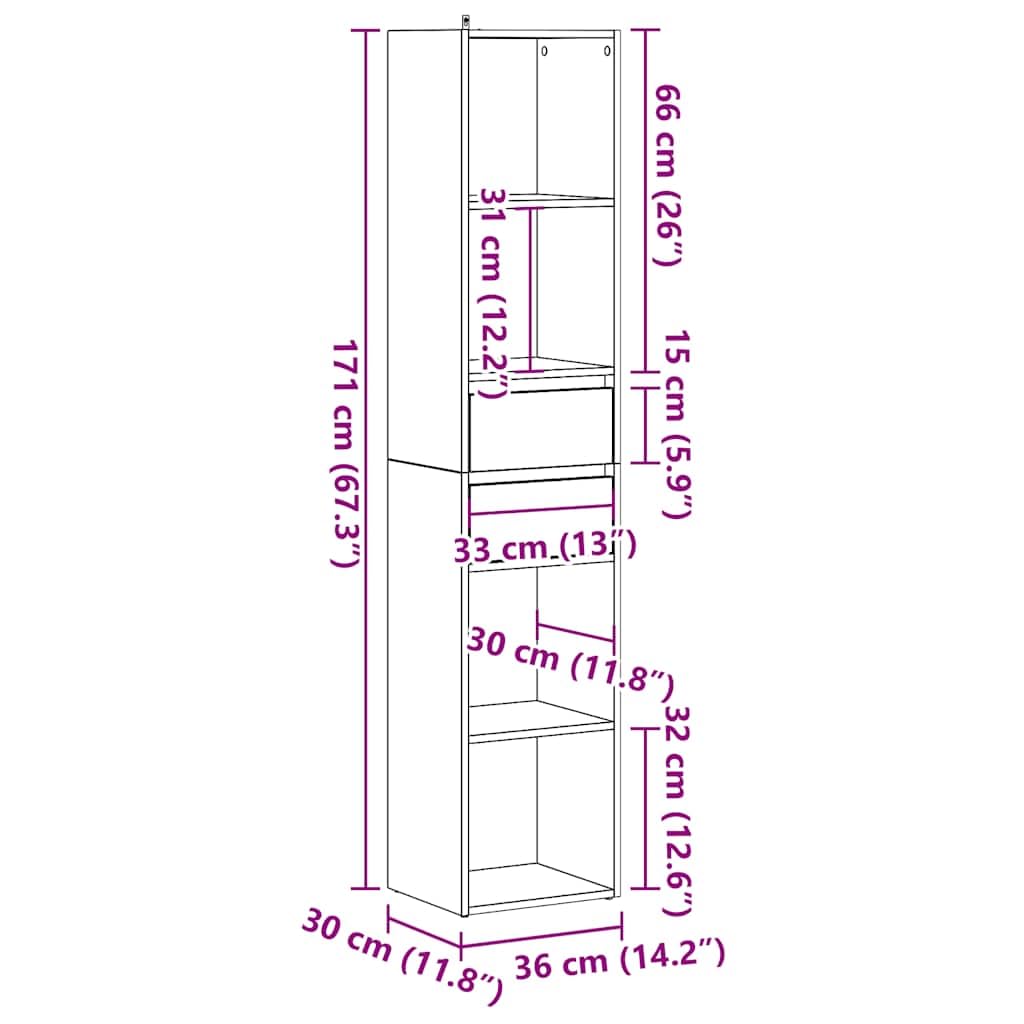 Libreria in rovere Artisan, 36 x 30 x 171 cm, con 4 scomparti aperti, 2 cassetti, stabile, per soggiorno, studio, corridoio e cameretta dei bambini