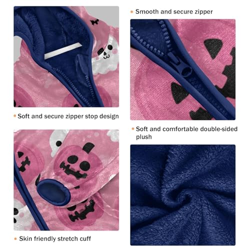 Halloween Pumpkins Ghosts Bats Toddler Fleece Jacket Girl Boys Hooded Fleece Jacket Coat Warm Outwear Zip-up 3-10T3