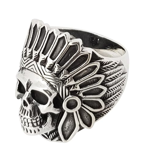 Chunky 925 Sterling Silver Gothic Ring American Indian Chief Skull Biker Ring | Skull Biker Ring For Men – Choose Yours Size