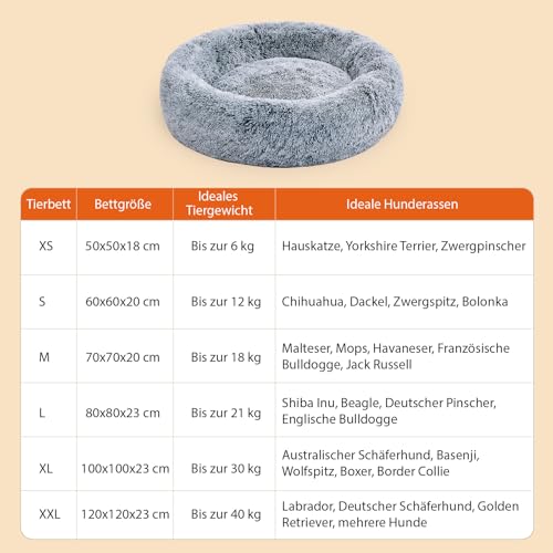 Pisi Bili Hundebett Katzenbett Waschbar flauschig orthopädische Hundebetten große und kleine Hunde Katzenschlafplatz für Katzen Donut - Grau 70 cm