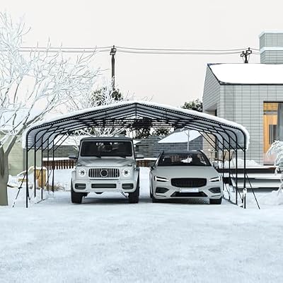 20x20 FT Heavy Duty Metal Carports, Outdoor Canopy Carport Garage with Reinforced Frame, Base and 4 Support Legs for Cars Pickup Trucks Tractors Boats RVs Parties