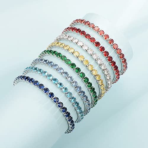 Sterling Silver Birthstone Tennis Bracelets for Women 4mm Tennis Bolo Bracelet Fashion Jewelry Birthday Gifts for Women Wife Mom Her | Adjustable Size 9"4