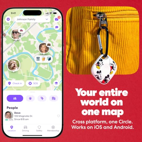 Image of Life360 Tile - Mickey Mouse - Bluetooth Tracker, Keys Finder and Item Locator for Keys, Bags and More. Phone Finder. Both iOS and Android Compatible. 1-Pack (White)