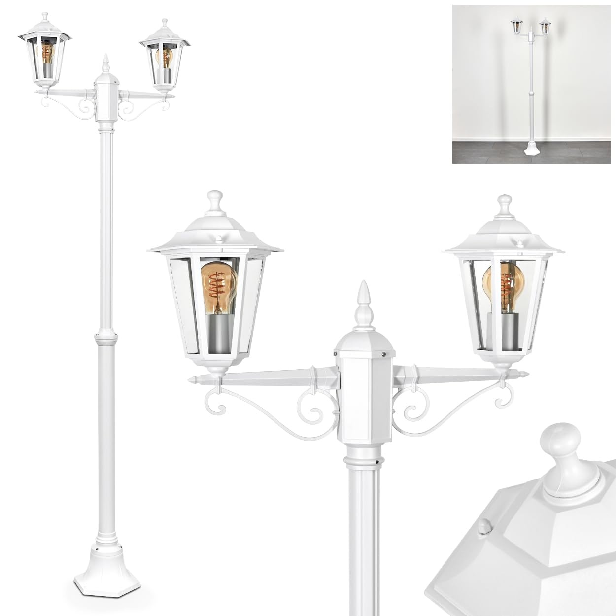 HOFSTEIN Kandelaber Loria Luminaire d'extérieur en métal/verre blanc/transparent, lampadaire style maison de campagne, antique, rétro, vintage, pour jardin, extérieur, terrasse, cour, hauteur max. 200