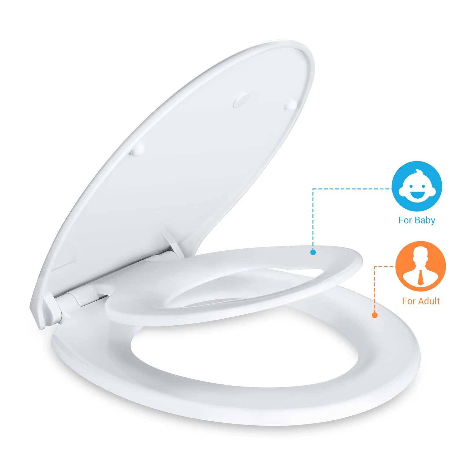 Abattant WC Familial, Lunette de Toilette avec Siège Enfant Magnétique, Frein de Chute et Charnière Réglable, Abattant WC en Polyéthylène pour Adultes et Enfants