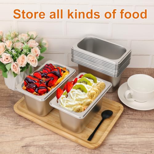 Image of 12 Pack 1 /9 Size, 4 Inch Deep Steam Table Pan, Silver 201 Stainless Steel Chafing Pan, Half Size Hotel Steam Pans for Weddings, Parties, Restaurants, Cafeterias and Hotels