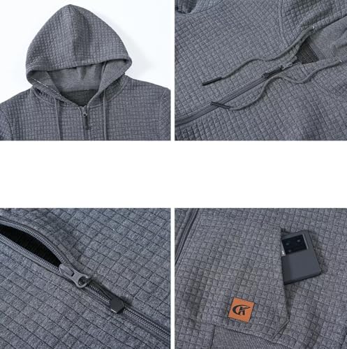 Satankud Men's Jacquard PlaidCloth Lightweight Zipper Hoodie Sweatshirt Jacket Darkgrey Small — view 5
