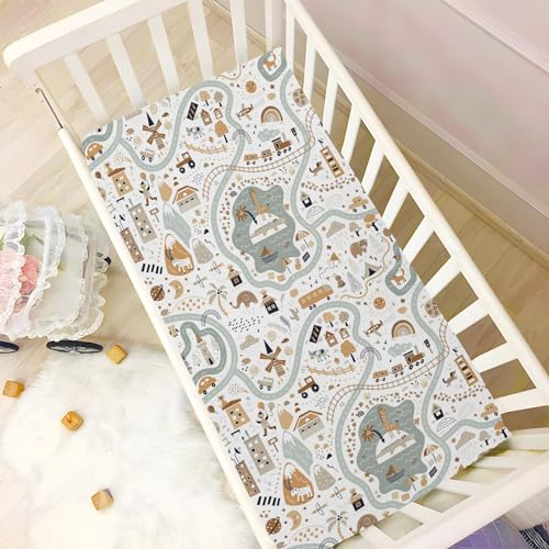 Image of CaTaKu World Map Animal Crib Sheets for Baby Girls Boys,Neutral Mini Crib Mattress Sheets Fitted, Baby Sheets for Crib Nursery Bed Toddler Mattress 27 inch inchx 39 inch inch, 325316134p821c876s1913