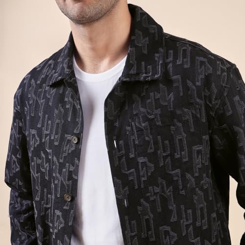 Image of Urban Scottish Men's Oversized Shacket, Cotton Jacquard, Long Sleeve Button Down Collared Shirt Jacket for Mens - Long Fit, Textured Fabric, Stylish Casual Outerwear