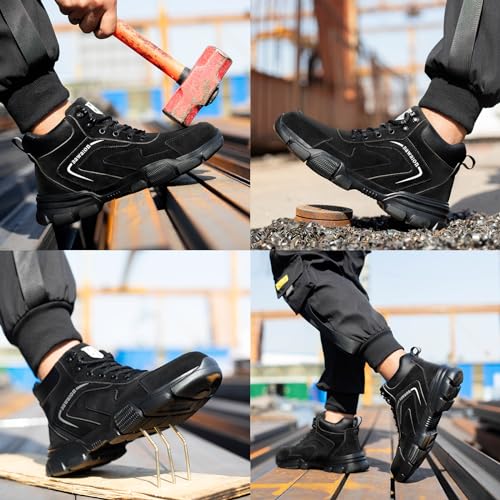 Image of Nasogetch Waterproof Work Boots for Men Women Steel Toe Boots Lightweight Indestructible Slip Resistant Construction Safety Boots