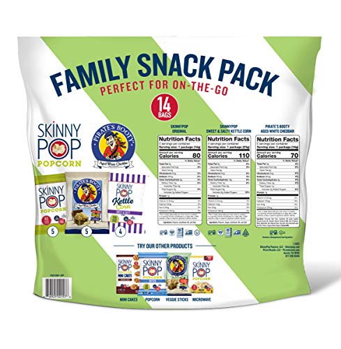 Skinnypop Family Snack Pack: Skinnypop Original And Sweet & Salty Kettle Popped Popcorn, Pirate's Booty Aged White Cheddar Puffs (Pack Of 14) #TOP2