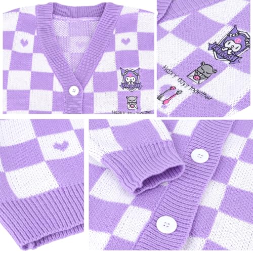 Image of Kawaii Cardigan for Women Girls Anime Plaid Cardigan Sweaters Long Sleeve Open Front Cardigans JK School Uniform, Purple, S