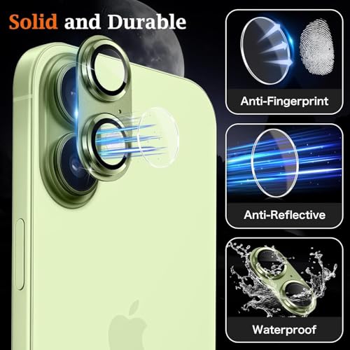 Image of Choiche Camera Lens Protector for iPhone 17 6.3-Inch, Full Coverage 9H Tempered Glass Ring Cover, Matte Metal Plate, Case Friendly, 1-Pack (Green)